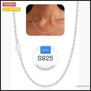 925 Sterling Silver Chain Necklace Gold Plated 1.5mm Rope Chain